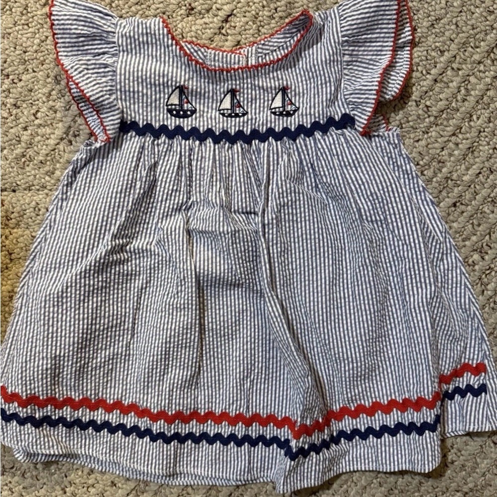 Good Lad Navy and White Striped Dress with Sailboat Design